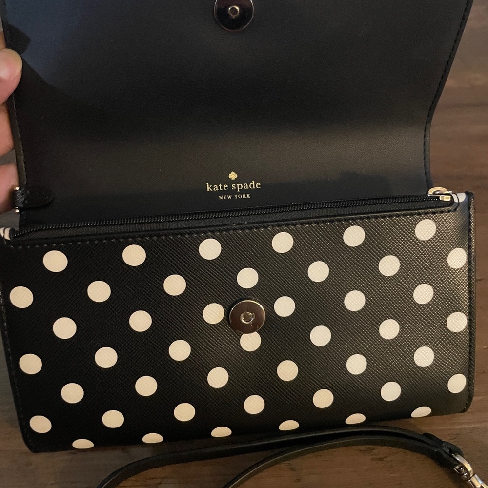 Kate Spade Cheers Black and White Polka Dot Phone Wristlet - Picture 3 of 8
